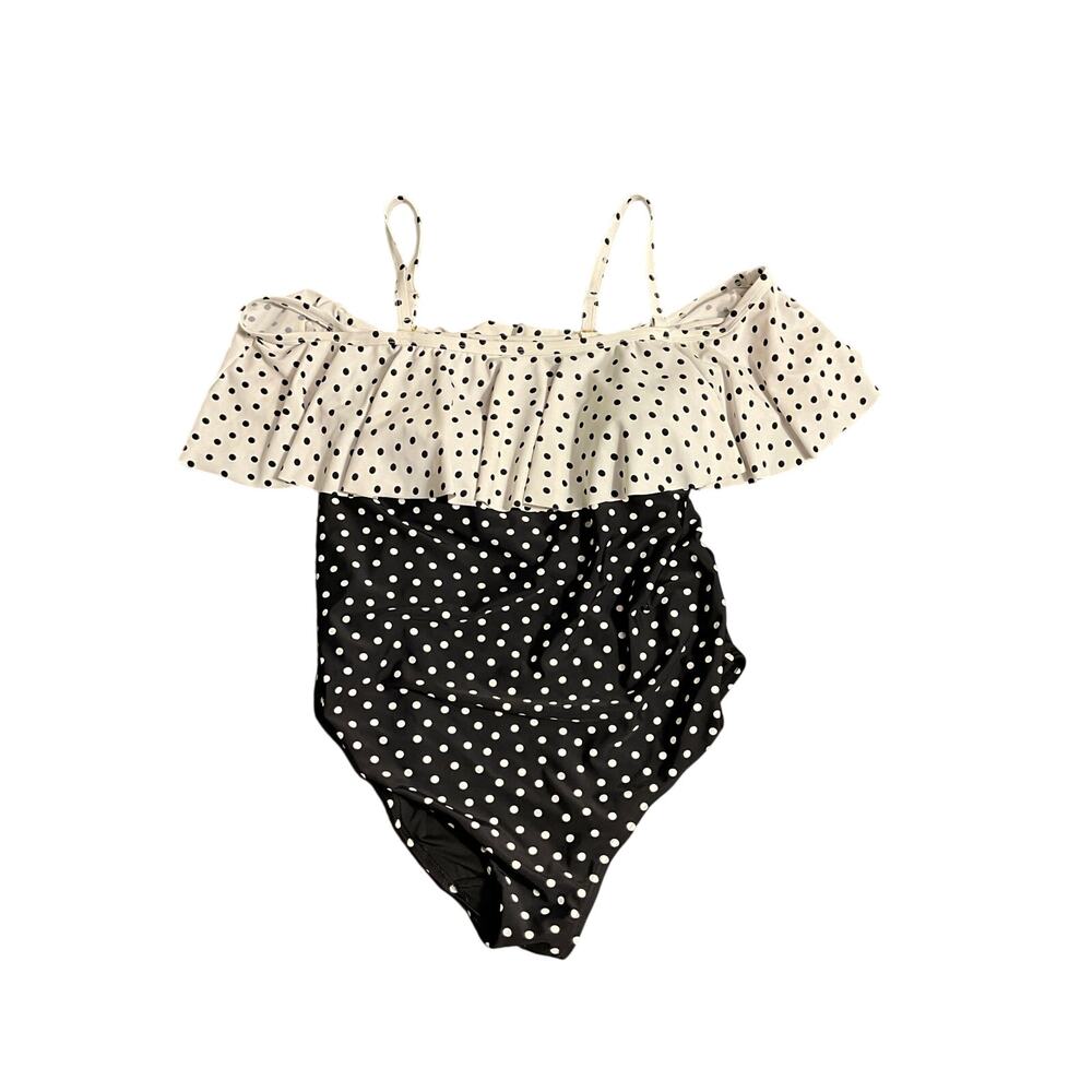New Look Swim Suit Women's 1Pc UK18 Black White Polka Dot Bra Convertible Top